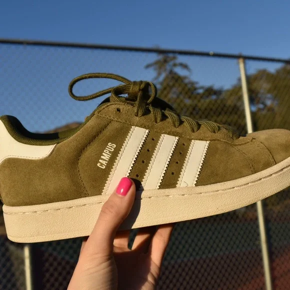 adidas Campus Olive Green White Women's Sneakers - Picture 2 of 14